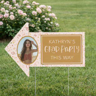 Girly Cute Confetti Photo Arrow Graduation Party Sign