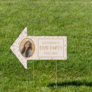 Girly Cute Confetti Photo Arrow Graduation Party Sign