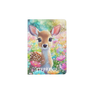 Girly Cute Deer Animal Personalized Name Passport Holder