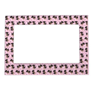Girly Cute Dog Pattern Paw Print Light Pink Magnetic Frame
