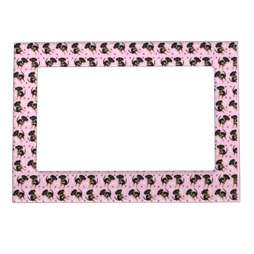 Girly Cute Dog Pattern Paw Print Light Pink Magnetic Frame