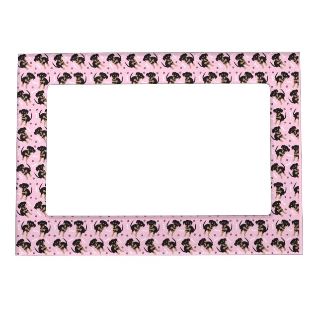 Girly Cute Dog Pattern Paw Print Light Pink Magnetic Frame (Front)