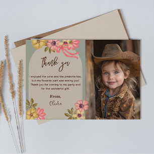 Girly Cute Floral Birthday Photo Flowers Pretty Thank You Card