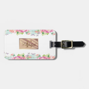 Girly Cute Floral,Frame Monogram-Personalized Luggage Tag
