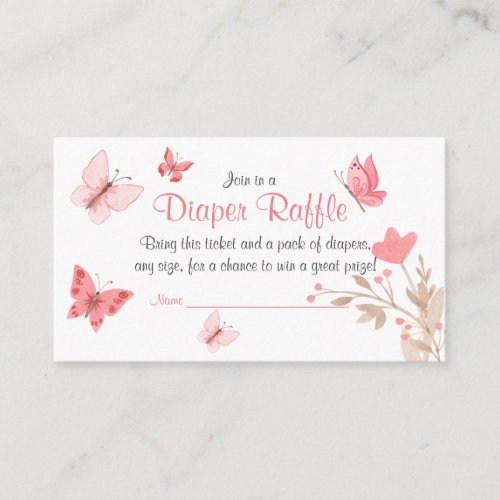 Girly Cute Floral Pink Butterflies Diaper Raffle Enclosure Card