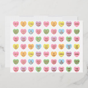 Girly cute fun custom conversation candy hearts foil holiday card