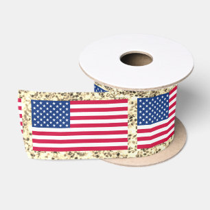 Girly Cute Fun Glitter Patriotic American USA Flag Satin Ribbon