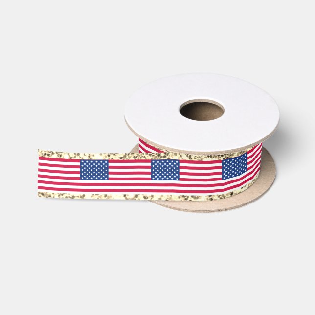 Girly Cute Fun Glitter Patriotic American USA Flag Satin Ribbon (Spool)