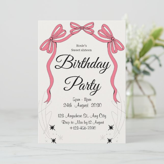 girly cute glitter pink birthday Invitation (Standing Front)