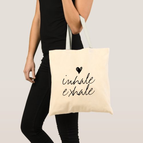 Girly cute heart minimal inhale exhale tote bag