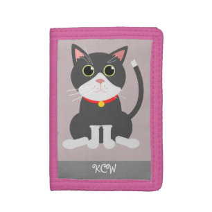 Girly Cute Kitten Cat Custom Monogram or Name Kids Tri-fold Wallet