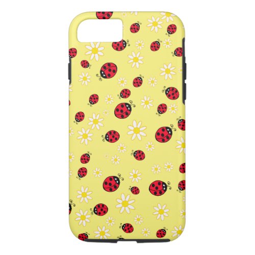girly cute ladybug and daisy flower pattern yellow iPhone 87 case