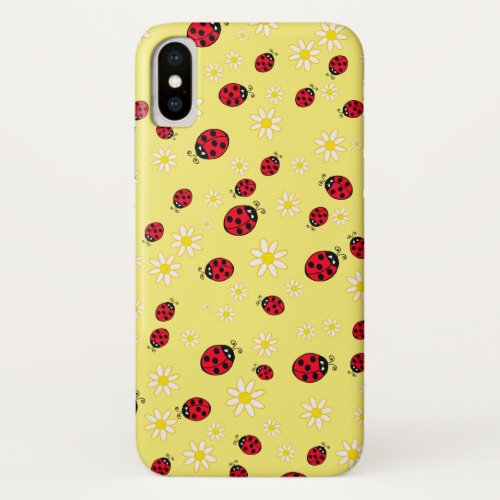 girly cute ladybug and daisy flower pattern yellow iPhone XS case