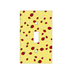 girly cute ladybug and daisy flower pattern yellow light switch cover