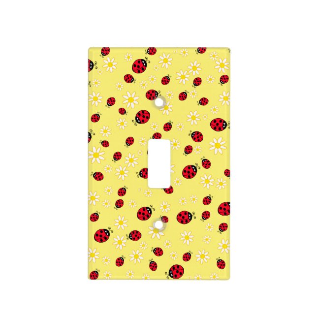 girly cute ladybug and daisy flower pattern yellow light switch cover (Front)
