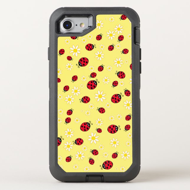 girly cute ladybug and daisy flower pattern yellow otterbox iPhone case (Back)