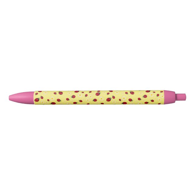 girly cute ladybug and daisy flower pattern yellow pen (Front)