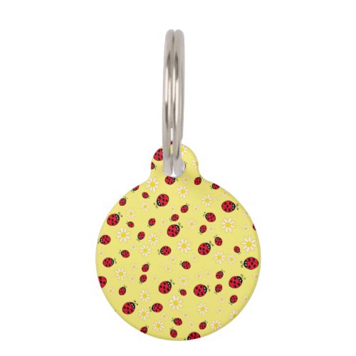 girly cute ladybug and daisy flower pattern yellow pet name tag