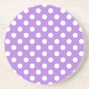 Girly Cute Lavender and White Polka Dots Sandstone Coaster