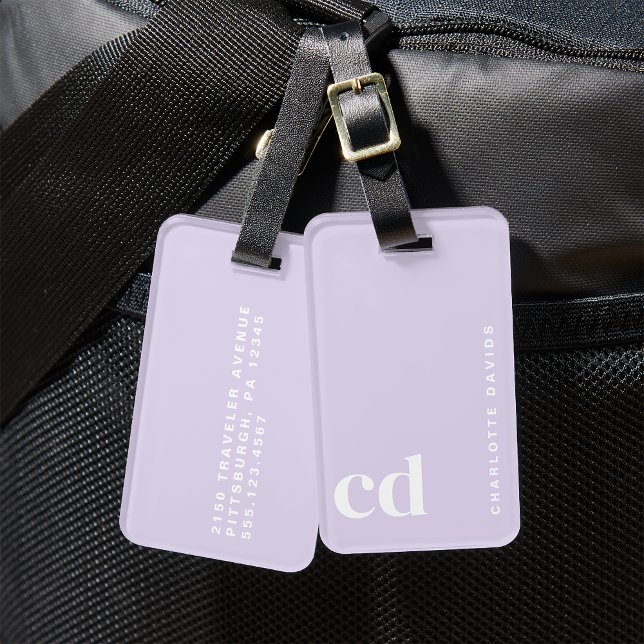 Girly Cute Light Purple Monogram Luggage Tag (Creator Uploaded)