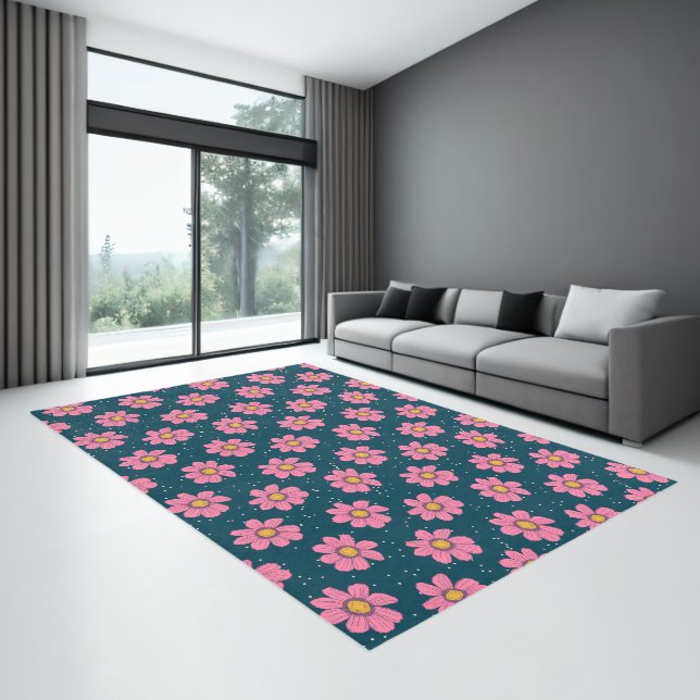 Girly Cute Modern Blue Pink Floral Flowers Rug (Insitu (Indoor 3))