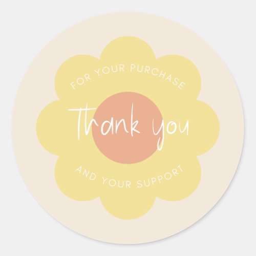 Girly Cute Modern Flower Thank You Packaging  Classic Round Sticker