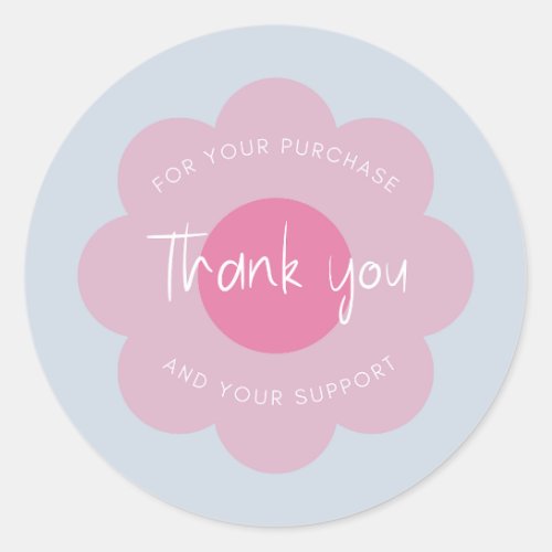 Girly Cute Modern Flower Thank You Packaging  Classic Round Sticker