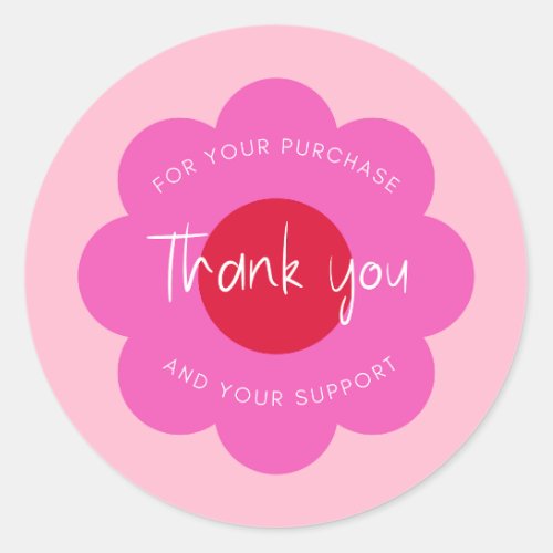 Girly Cute Modern Flower Thank You Packaging  Classic Round Sticker