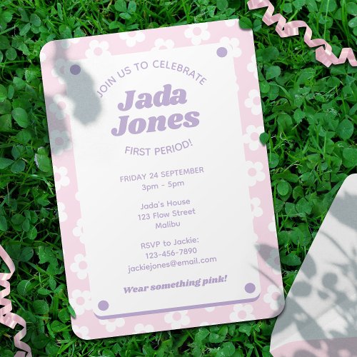 Girly Cute Pastel Pink Flowers First Period Party  Invitation