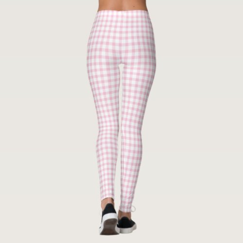 Girly Cute Pastel Pink Gingham Check Pattern Leggings