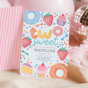 Girly Cute Pastel Pink Two Sweet 2nd Birthday  Invitation