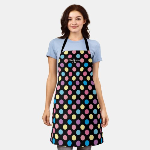 Girly Cute Pastel Polka Dots Typography Monogram Apron