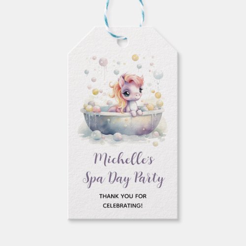 Girly Cute Pastel Pony Spa Day Kids Birthday Party Gift Tags