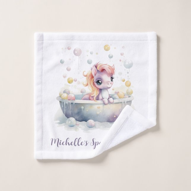 Girly Cute Pastel Pony Spa Day Kids Birthday Party Wash Cloth (Wash Cloth)