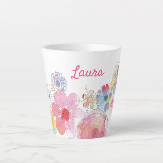 Girly Cute Personalized Floral Watercolor Latte Mug