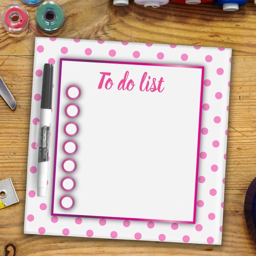 Girly Cute Pink and White Polka Dot To Do List  Dry Erase Board
