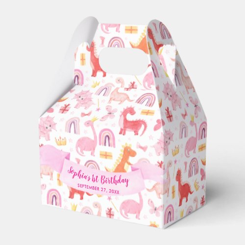 Girly Cute Pink Baby Dinosaur Kids Birthday Favor Boxes