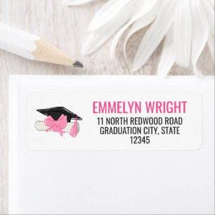 Girly Cute Pink Bow Diploma Graduation Label