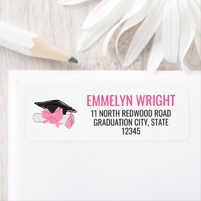 Girly Cute Pink Bow Diploma Graduation Label (Insitu)