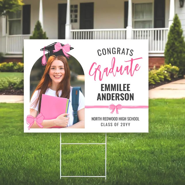 Girly Cute Pink Bows Arch Photo Congrats Graduate Sign (Creator Uploaded)