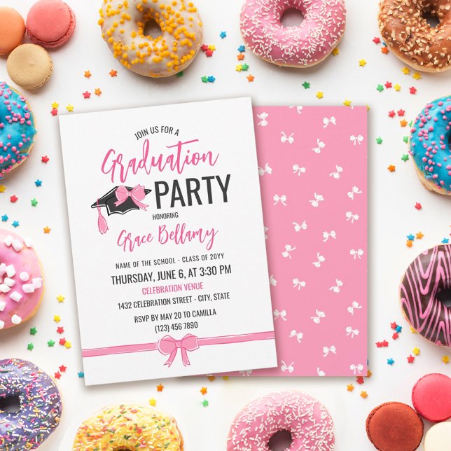 Girly Cute Pink Bows Graduation Celebration Invitation (Creator Uploaded)