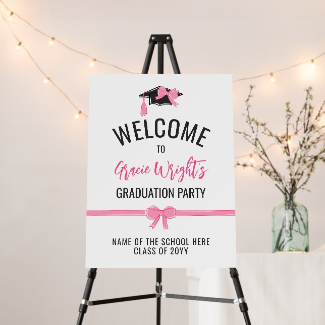 Girly Cute Pink Bows Graduation Party Welcome Foam Board (In Situ (Stand))