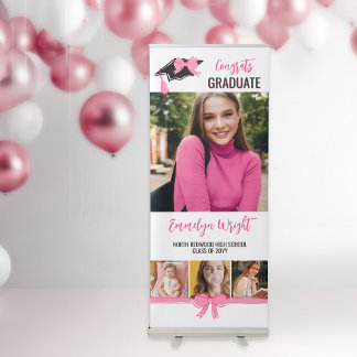 Girly Cute Pink Bows Photos Graduation Retractable Banner