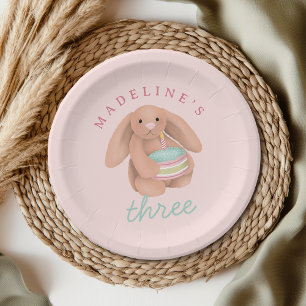 Girly Cute Pink Bunny Cake Girls Birthday Paper Plates
