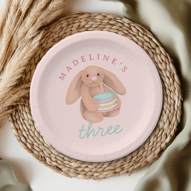 Girly Cute Pink Bunny Cake Girls Birthday  Paper Plates (Creator Uploaded)