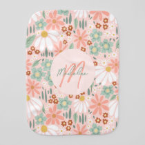 Girly Cute Pink Daisy Wildflower Monogram Baby Burp Cloth