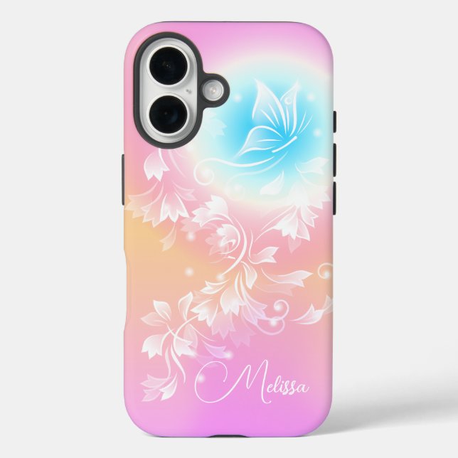 Girly Cute Pink Floral Fantasy Monogram Case-Mate iPhone Case (Back)