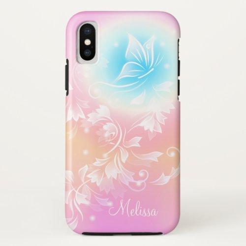 Girly Cute Pink Floral Fantasy Monogram iPhone X Case