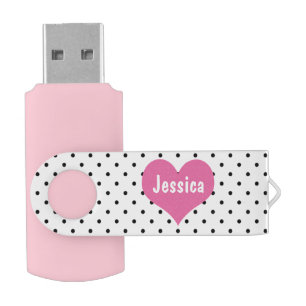 Girly Cute Pink Heart Personalized Name Flash Drive