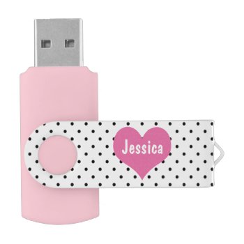 Girly Cute Pink Heart Personalized Name Flash Drive by stdjura at Zazzle
